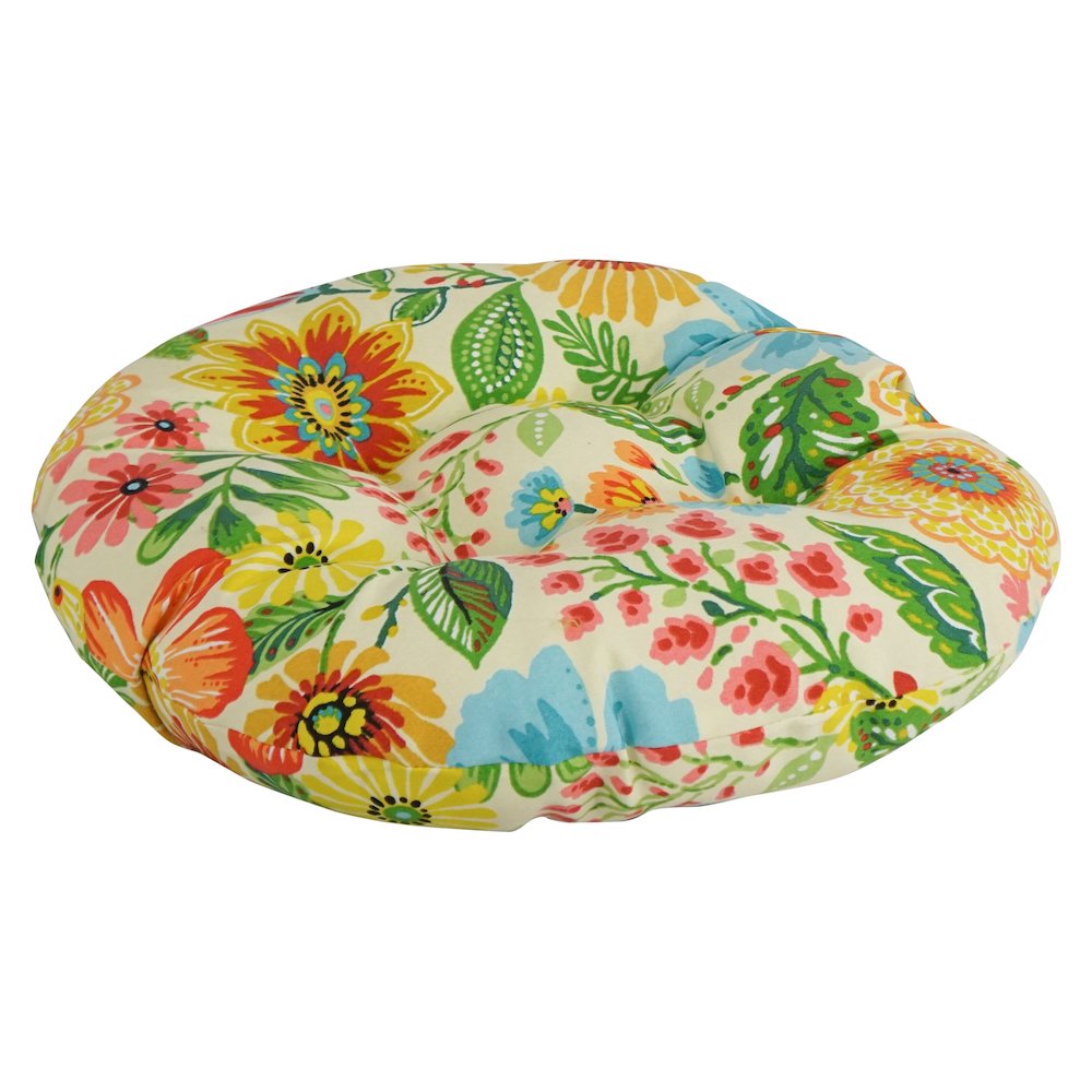 18-inch Round Patterned Spun Polyester Tufted Footstool Cushion. Picture 1