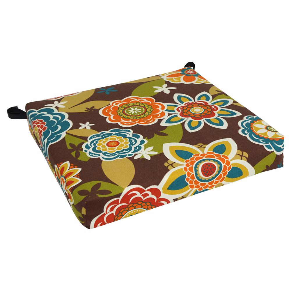 20-inch by 19-inch Patterned Outdoor Spun Polyester Chair Cushion. Picture 1