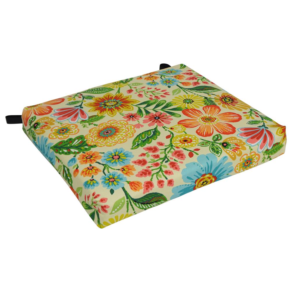 20-inch by 19-inch Patterned Outdoor Spun Polyester Chair Cushion. Picture 1