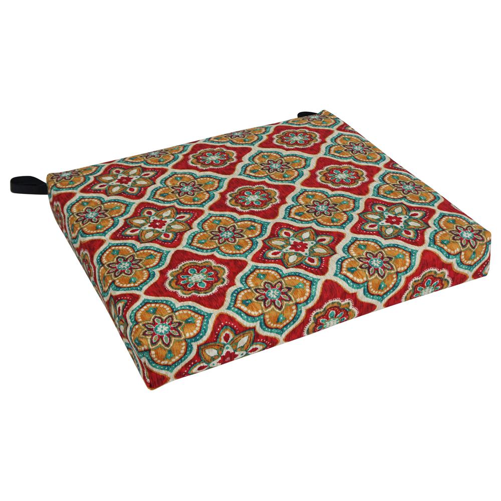 20-inch by 19-inch Patterned Outdoor Spun Polyester Chair Cushion. Picture 1
