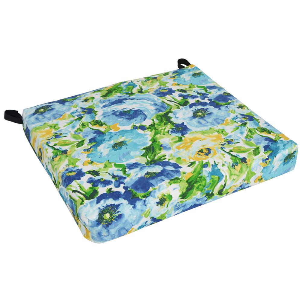 20-inch by 19-inch Patterned Outdoor Spun Polyester Chair Cushion. Picture 1