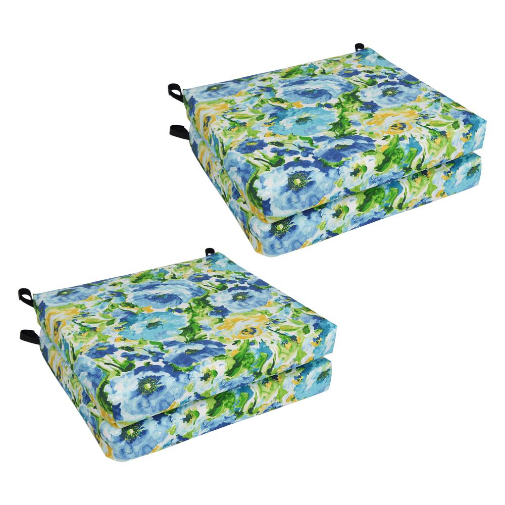 20-inch by 19-inch Patterned Outdoor Spun Polyester Chair Cushion. Picture 1