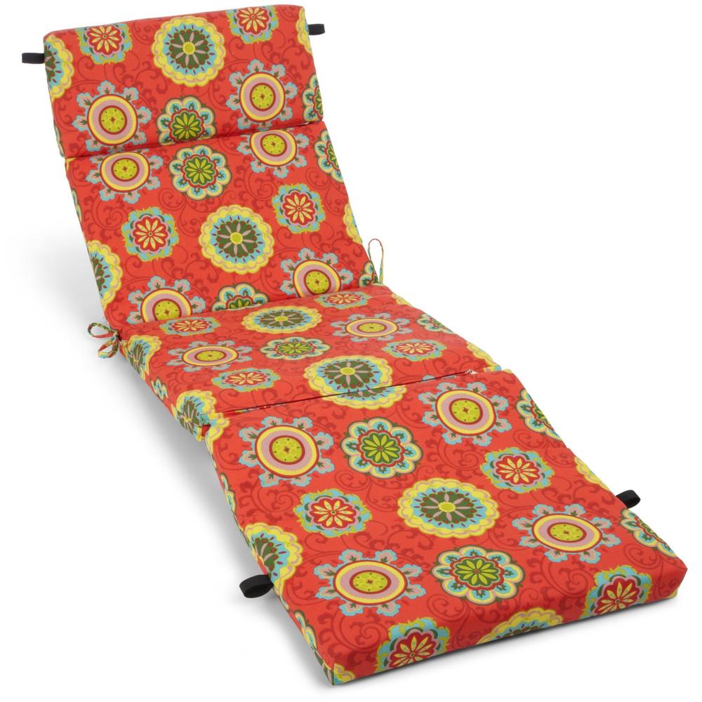 72-inch by 24-inch Patterned Polyester Outdoor Chaise Lounge Cushion. Picture 1
