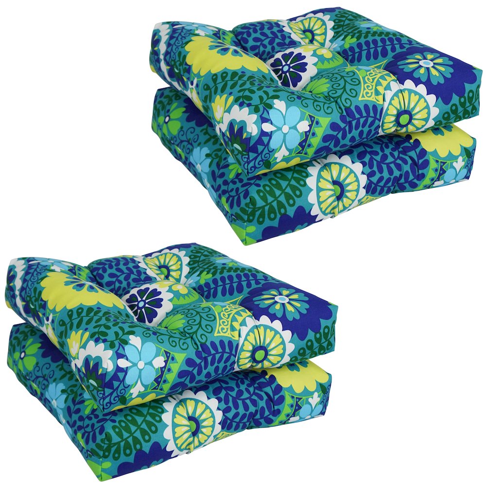 19-inch Squared Patterned Spun Polyester Tufted Dining Chair Cushions (Set of 4). Picture 1