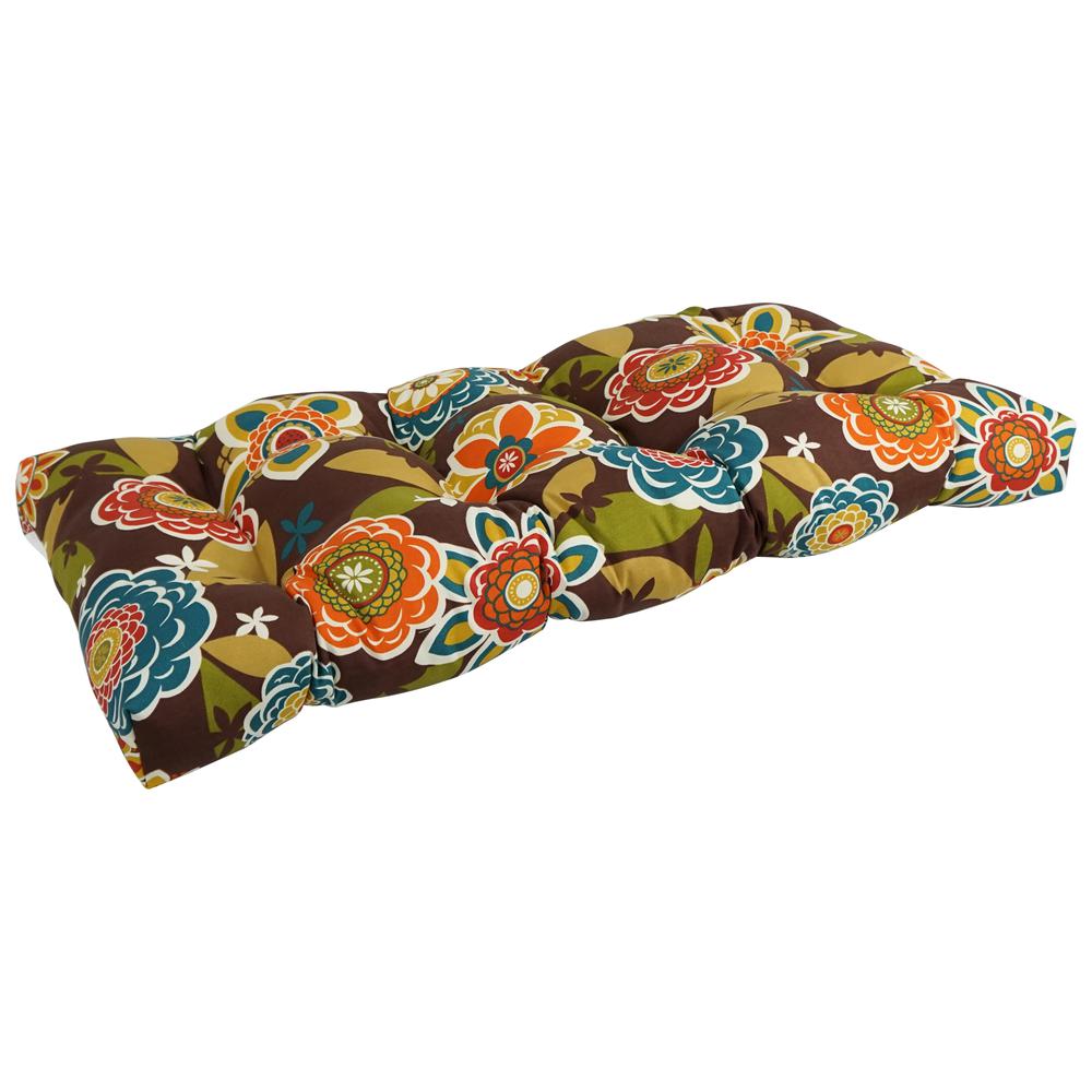 42-inch by 19-inch Squared Patterned Spun Polyester Tufted Loveseat Cushion  94006-LS-REO-50. Picture 1