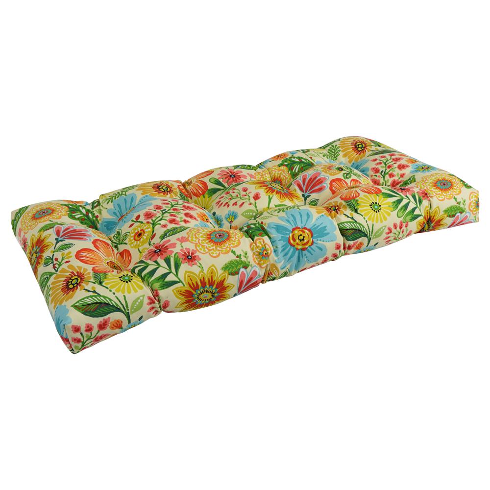 42-inch by 19-inch Squared Patterned Spun Polyester Tufted Loveseat Cushion  94006-LS-REO-60. Picture 1