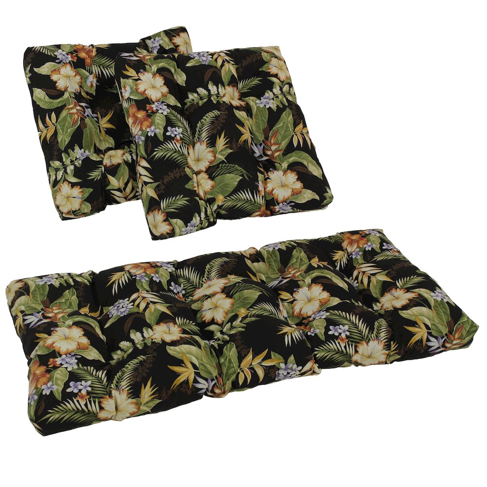 Squared Patterned Spun Polyester Tufted Settee Cushions (Set of 3). Picture 1