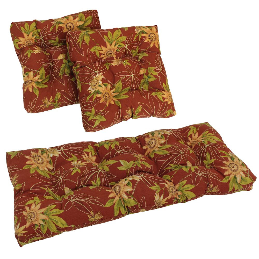Squared Patterned Spun Polyester Tufted Settee Cushions (Set of 3). Picture 1