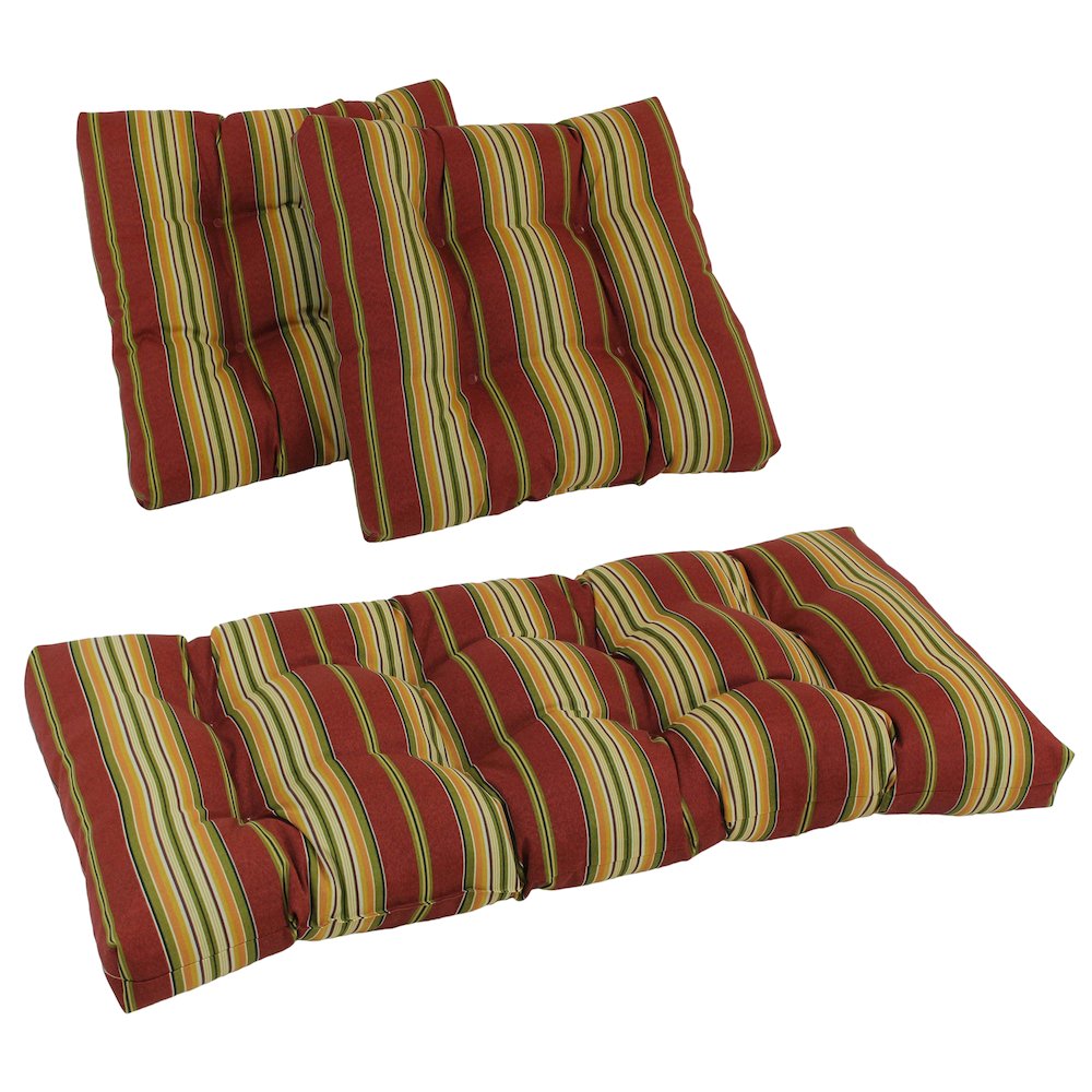 Squared Patterned Spun Polyester Tufted Settee Cushions (Set of 3). Picture 1