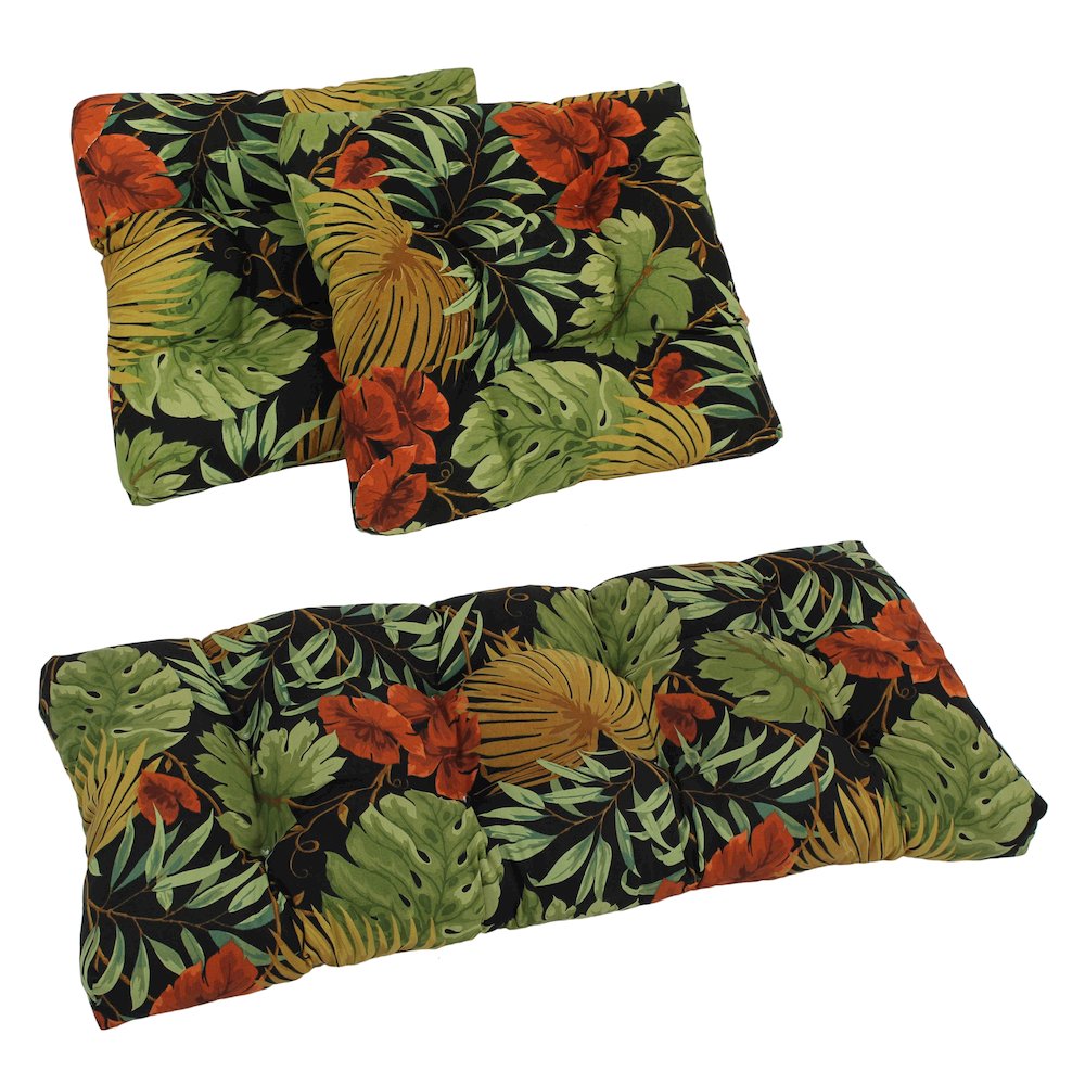 Squared Patterned Spun Polyester Tufted Settee Cushions (Set of 3). Picture 1