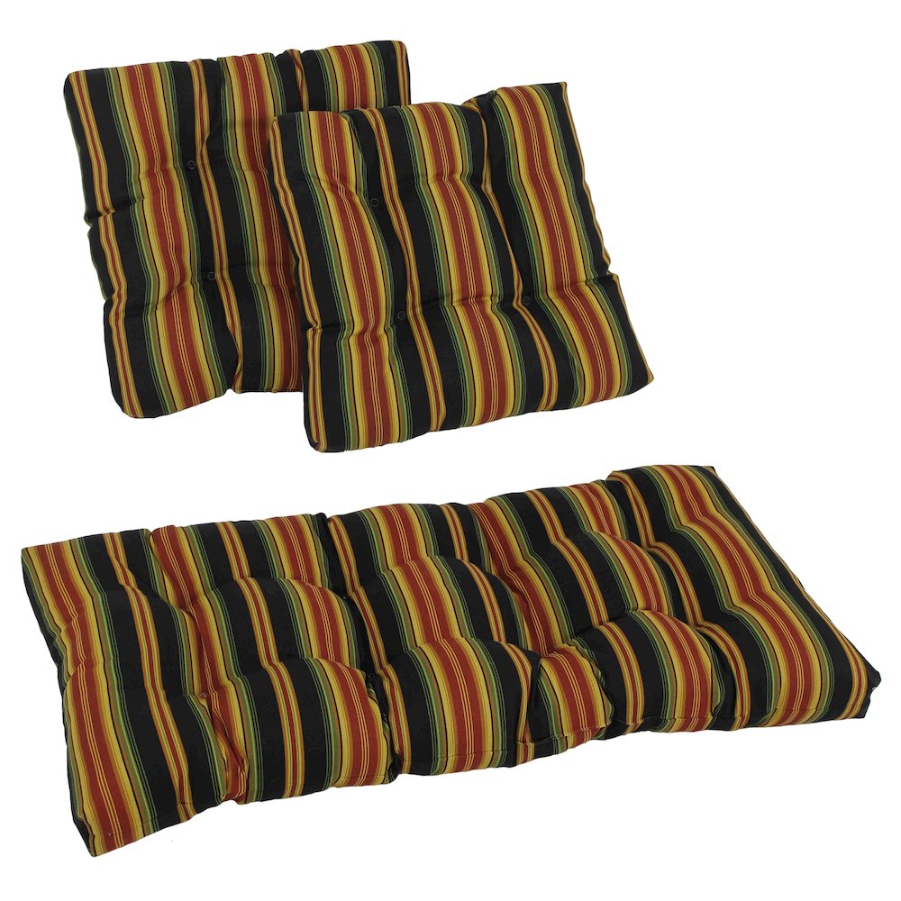 Squared Patterned Spun Polyester Tufted Settee Cushions (Set of 3). Picture 1