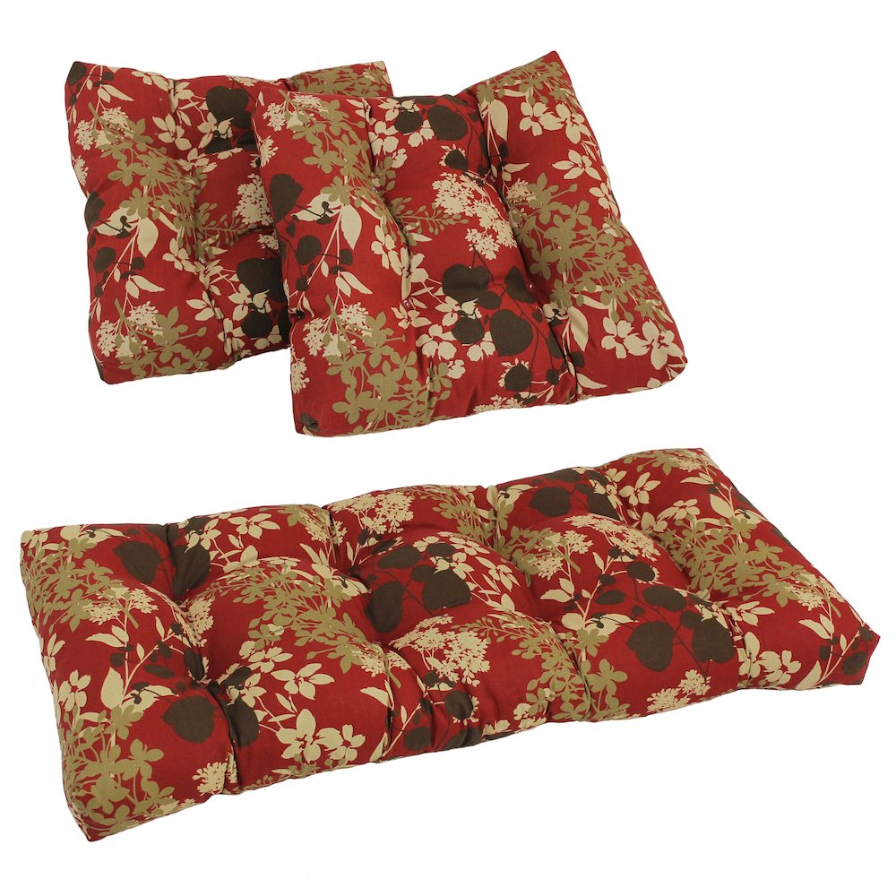 Squared Patterned Spun Polyester Tufted Settee Cushions (Set of 3). Picture 1