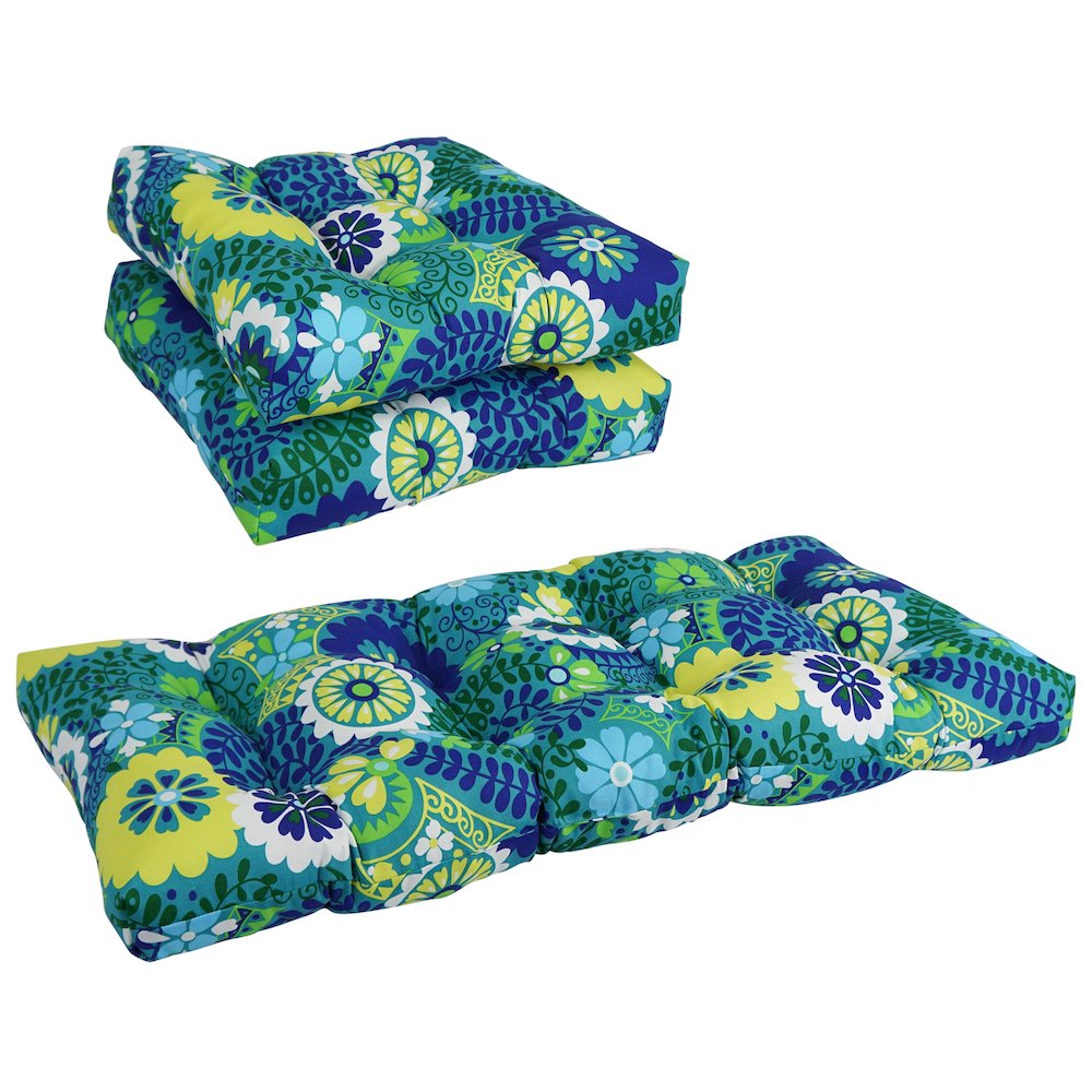 Squared Patterned Spun Polyester Tufted Settee Cushions (Set of 3). Picture 1