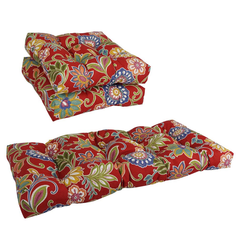 Squared Patterned Spun Polyester Tufted Settee Cushions (Set of 3). Picture 1
