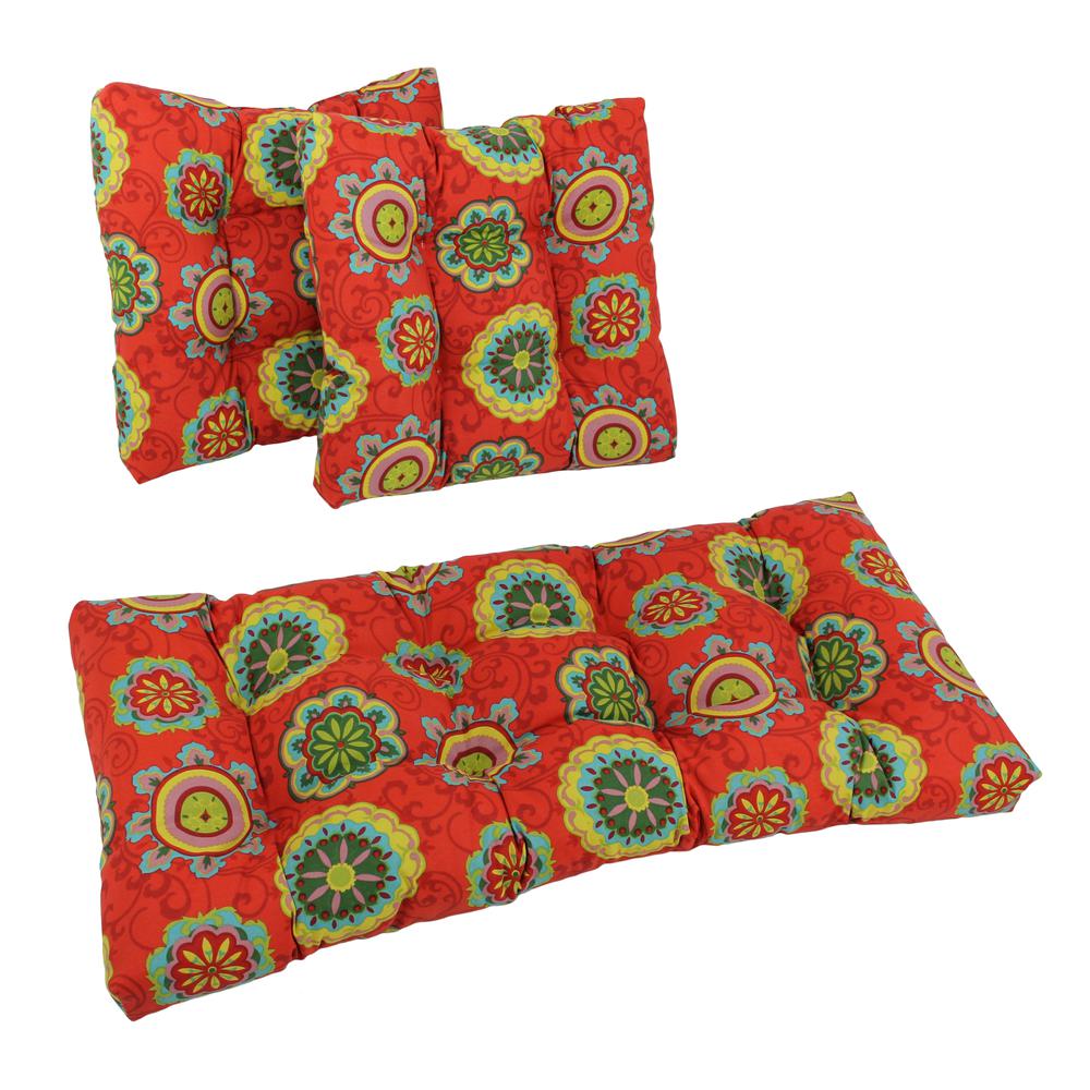 Square Spun Polyester Outdoor Tufted Settee Cushions (Set of 3). Picture 1