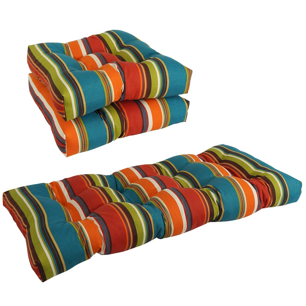 Squared Patterned Spun Polyester Tufted Settee Cushions (Set of 3). Picture 1