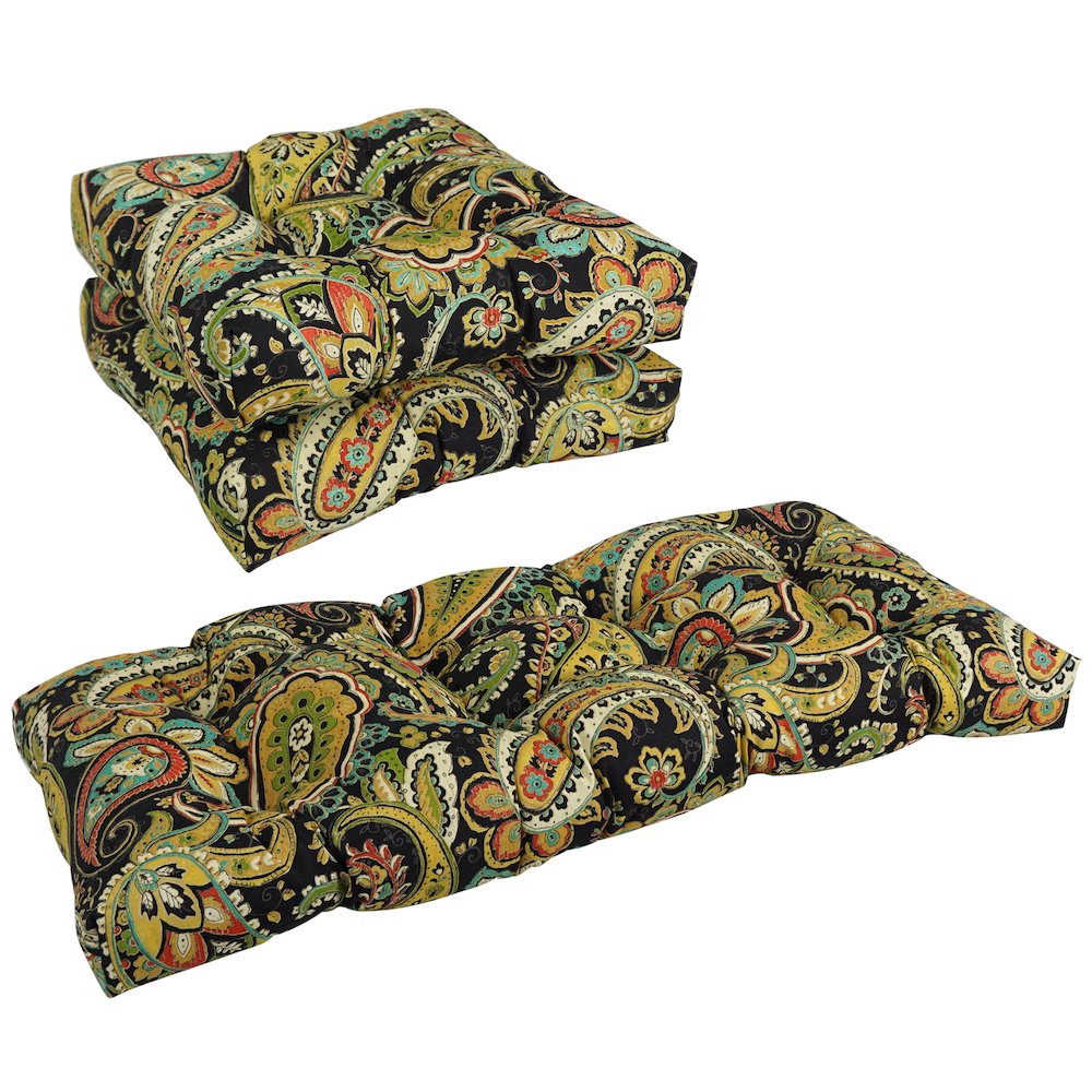 Squared Patterned Spun Polyester Tufted Settee Cushions (Set of 3). Picture 1