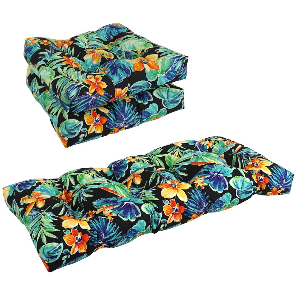 Squared Patterned Spun Polyester Tufted Settee Cushions (Set of 3). Picture 1
