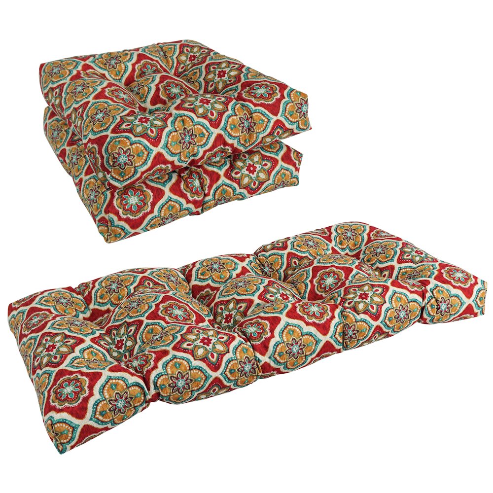 Squared Patterned Spun Polyester Tufted Settee Cushions (Set of 3). Picture 1