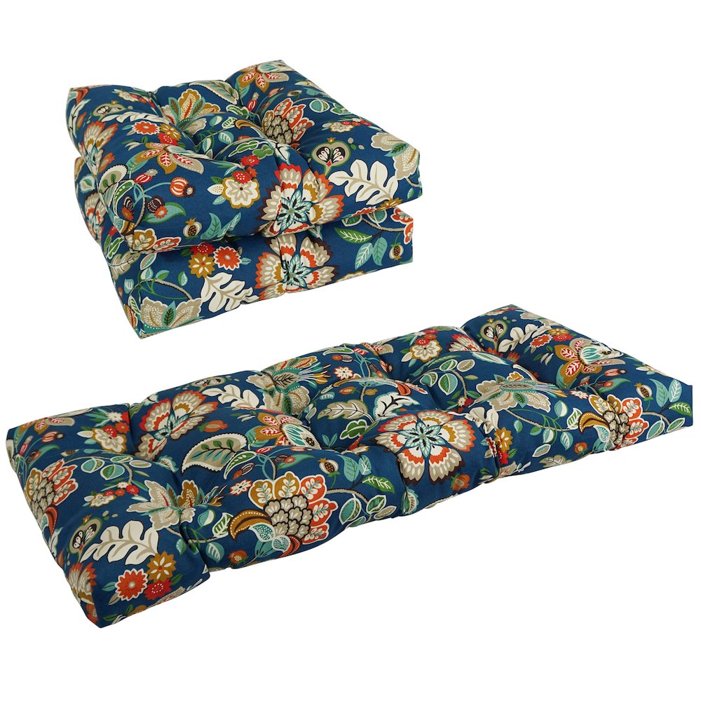 Squared Patterned Spun Polyester Tufted Settee Cushions (Set of 3). Picture 1