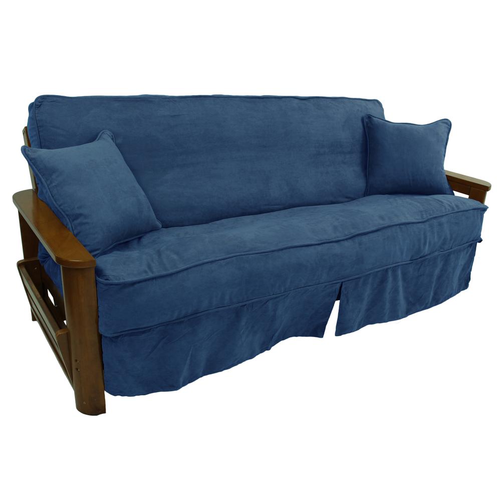 Solid Microsuede Double Corded 8 to 9-inch Full Futon Slipcover Set with Two 18-inch Throw Pillows (Set of 3). Picture 1