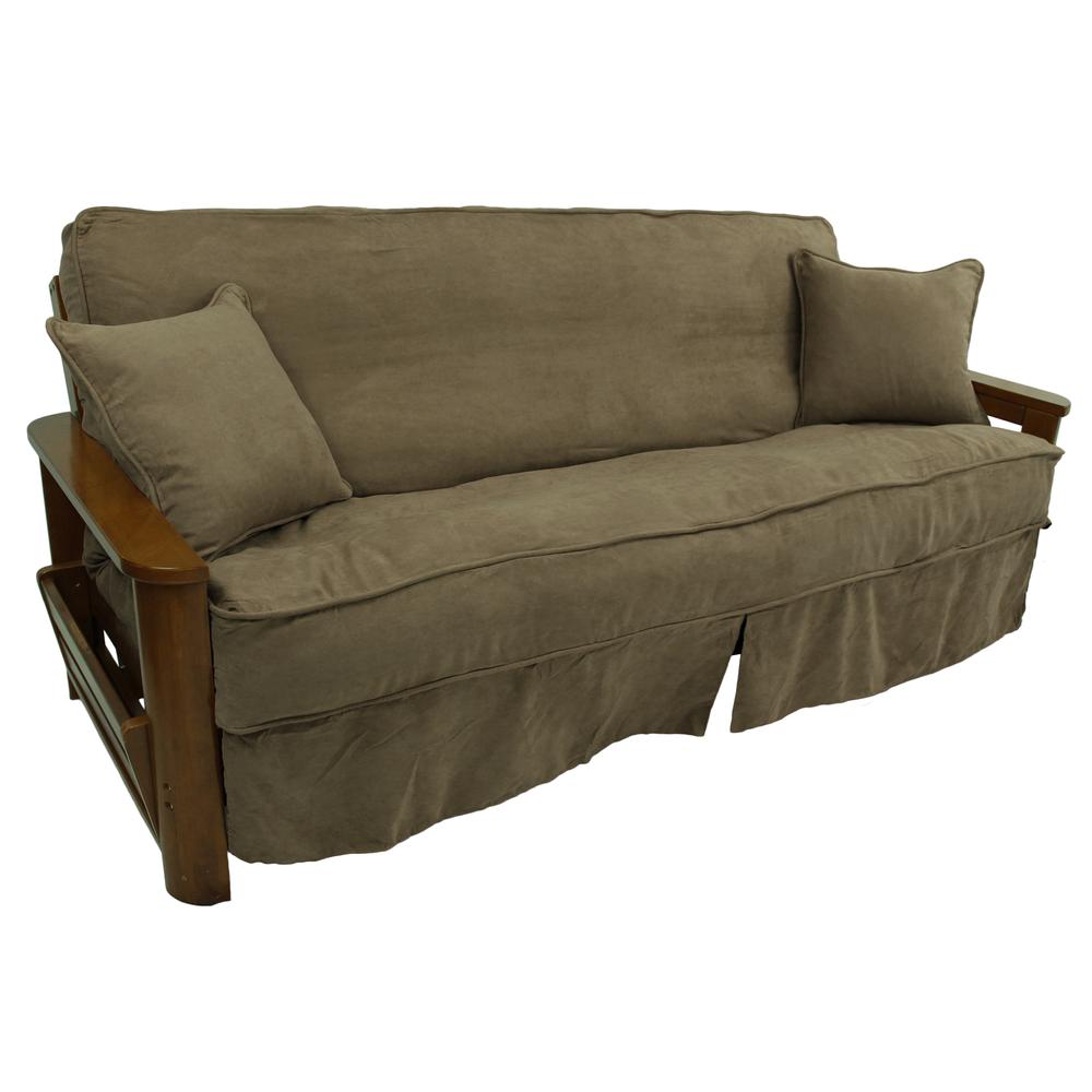 Solid Microsuede Double Corded 8 to 9-inch Full Futon Slipcover Set with Two 18-inch Throw Pillows (Set of 3). Picture 1