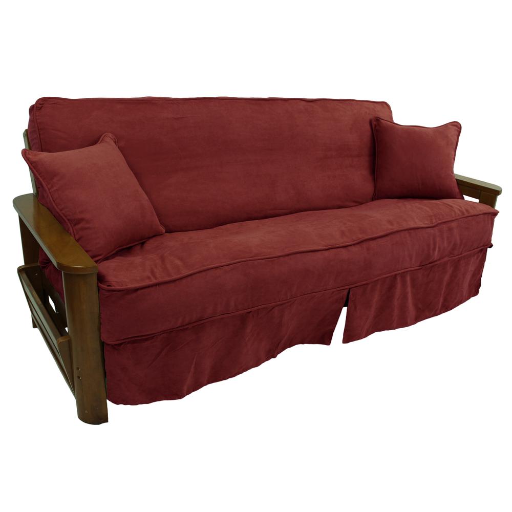 Solid Microsuede Double Corded 8 to 9-inch Full Futon Slipcover Set with Two 18-inch Throw Pillows (Set of 3). Picture 1