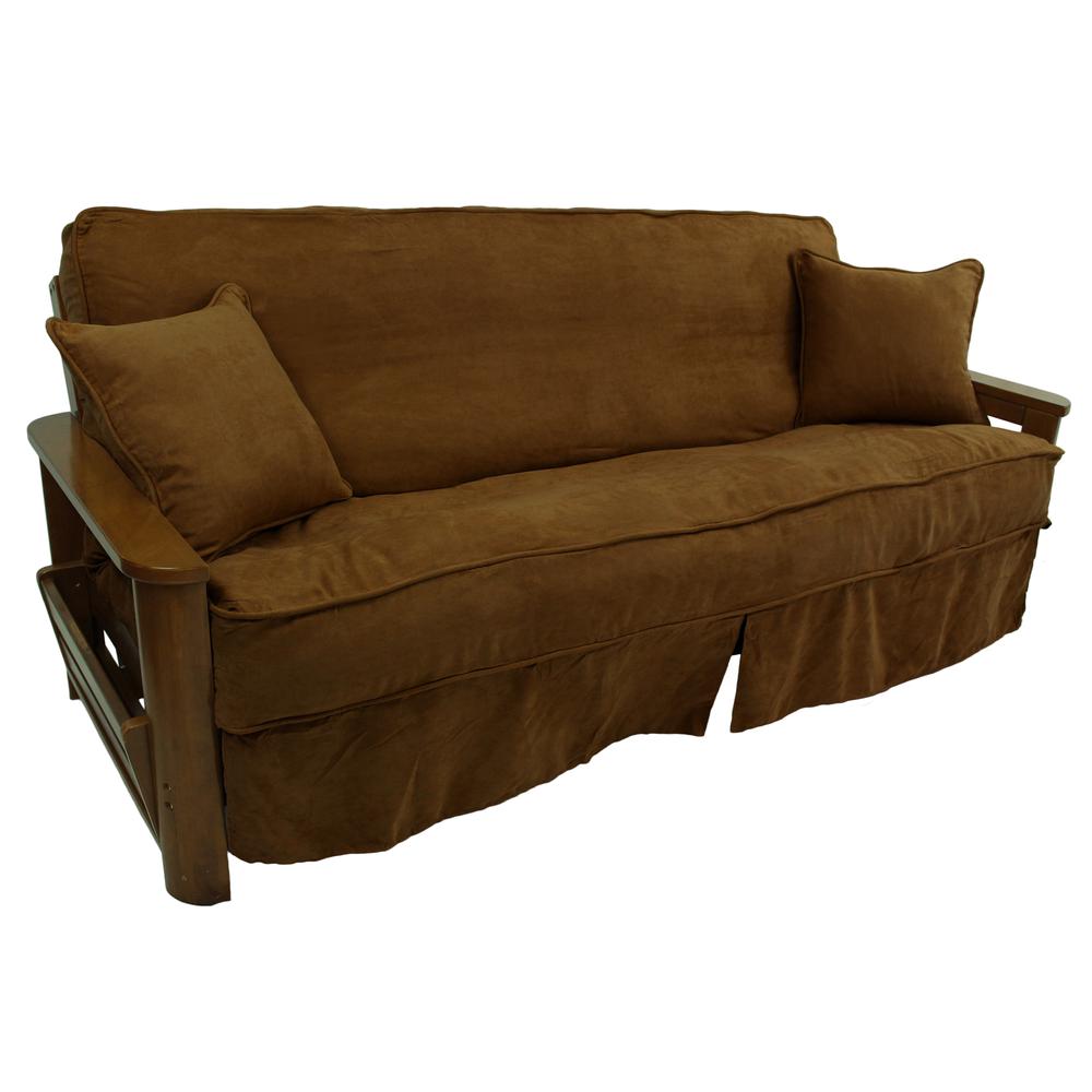 Solid Microsuede Double Corded 8 to 9-inch Full Futon Slipcover Set with Two 18-inch Throw Pillows (Set of 3). Picture 1