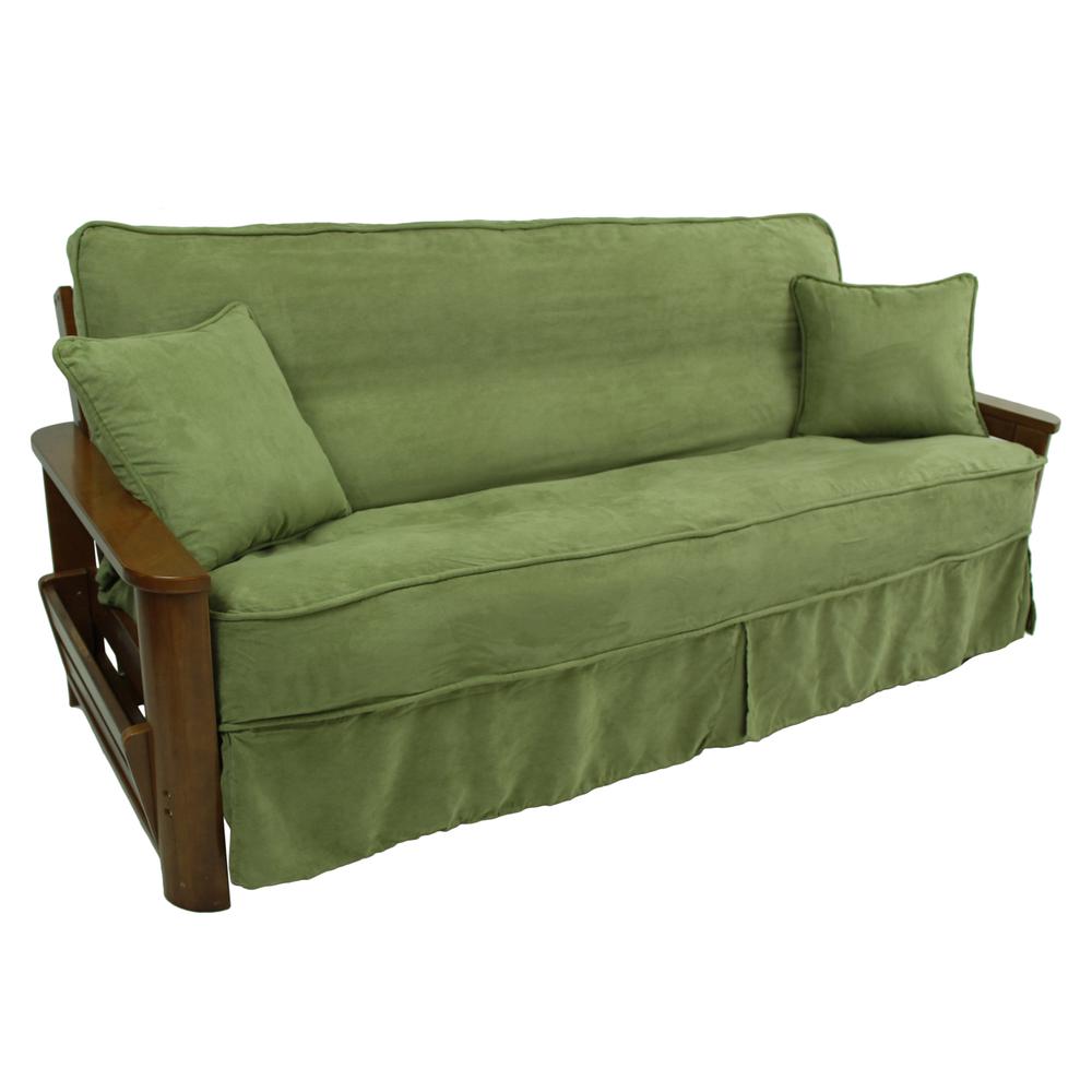 Solid Microsuede Double Corded 8 to 9-inch Full Futon Slipcover Set with Two 18-inch Throw Pillows (Set of 3). Picture 1