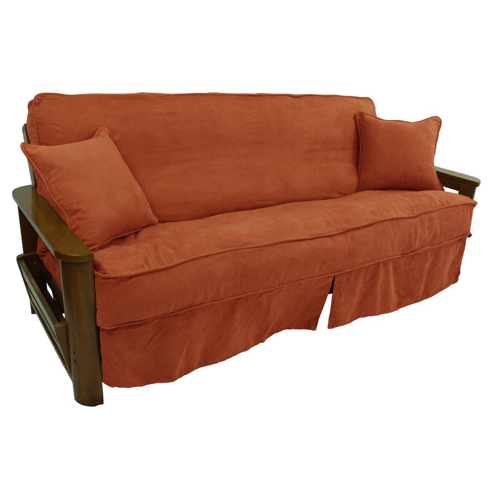 Solid Microsuede Double Corded 8 to 9-inch Full Futon Slipcover Set with Two 18-inch Throw Pillows (Set of 3). Picture 1