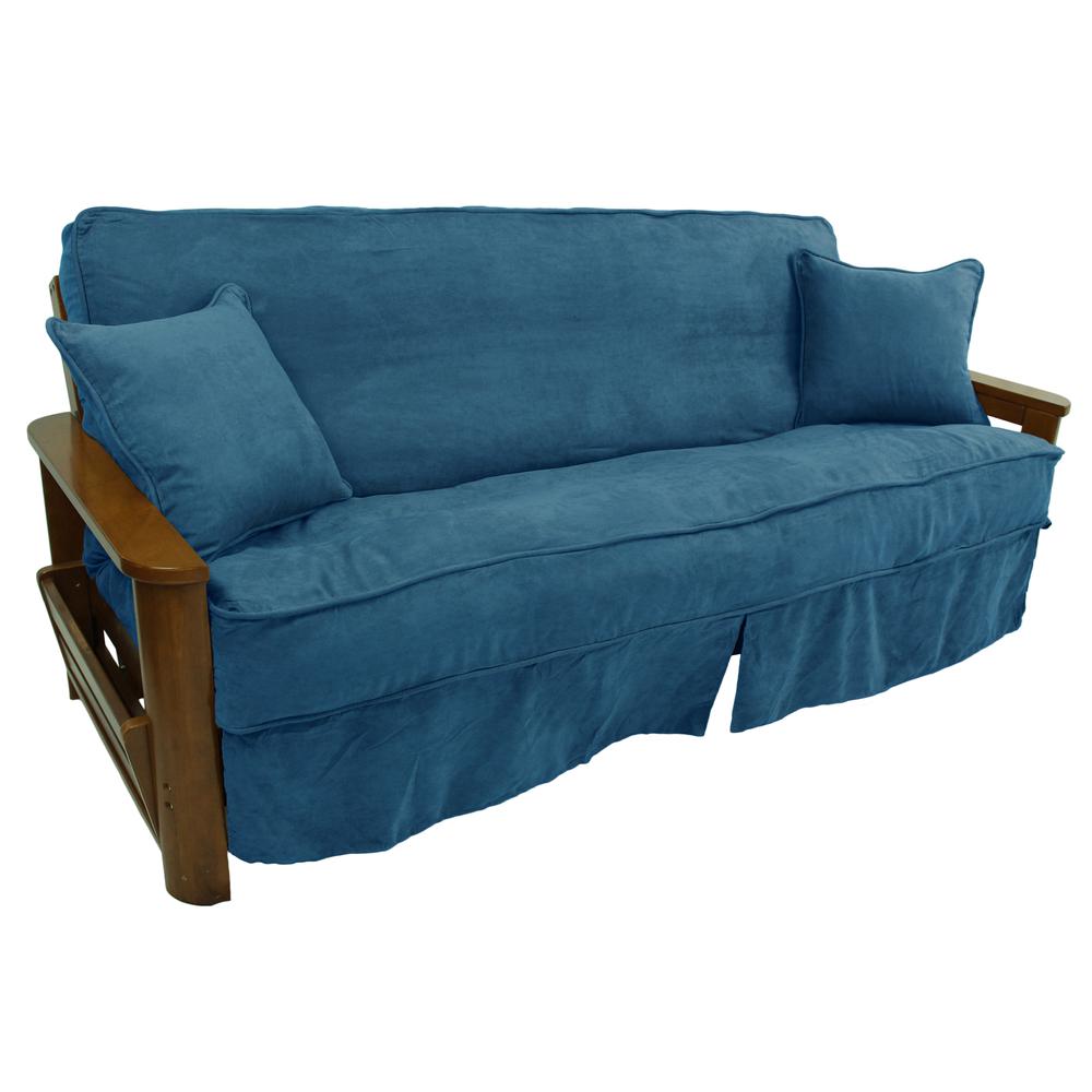 Solid Microsuede Double Corded 8 to 9-inch Full Futon Slipcover Set with Two 18-inch Throw Pillows (Set of 3) 9671-CD-MS-TL. Picture 1