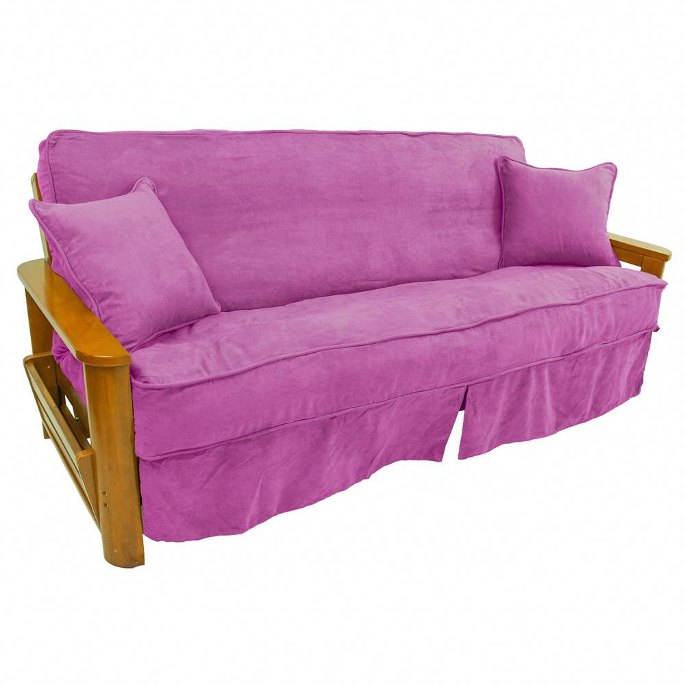Solid Microsuede Double Corded 8 to 9-inch Full Futon Slipcover Set with Two 18-inch Throw Pillows (Set of 3) 9671-CD-MS-UV. Picture 1