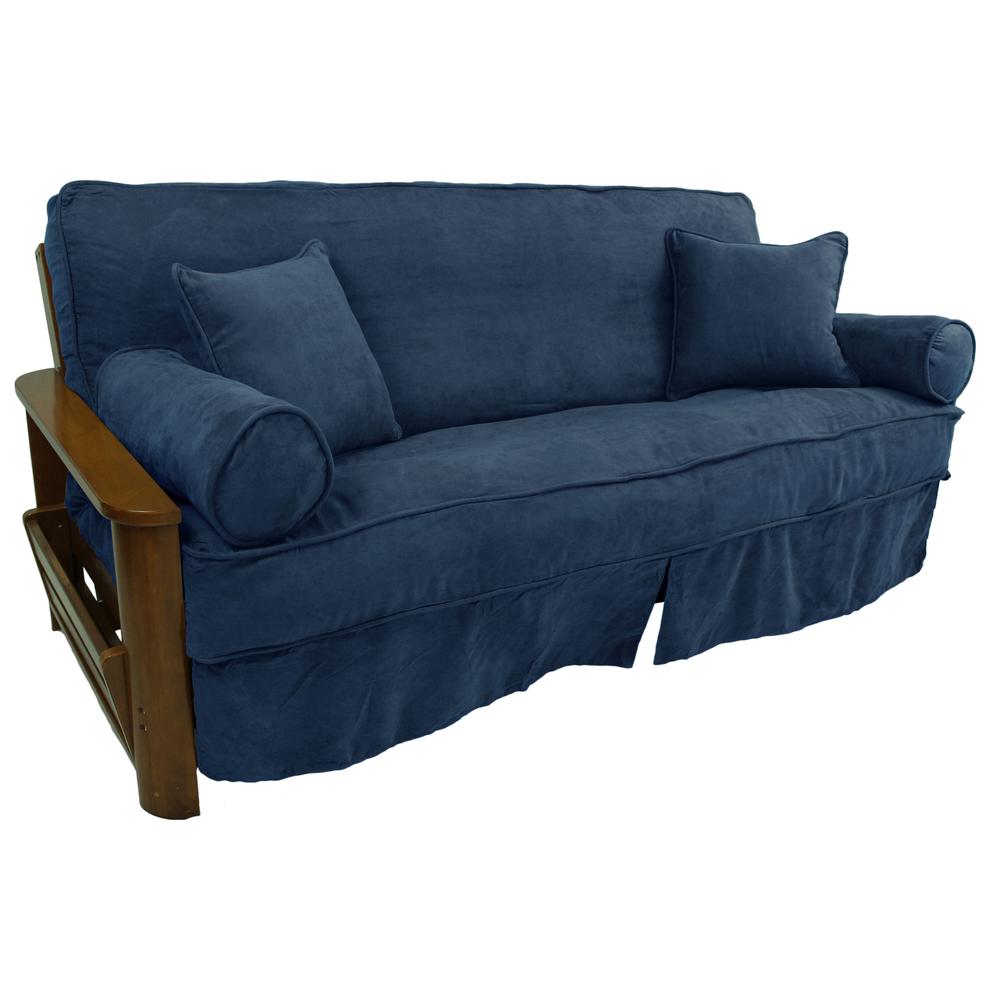 Solid Microsuede Double Corded 8 to 9-inch Full Futon Slipcover Set with Four Throw Pillows (Set of 5). Picture 1