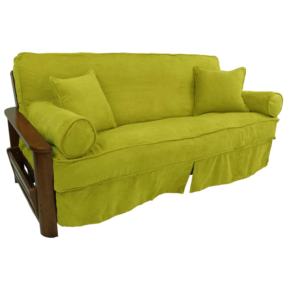 Solid Microsuede Double Corded 8 to 9-inch Full Futon Slipcover Set with Four Throw Pillows (Set of 5). Picture 1