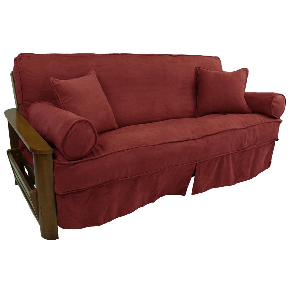 Solid Microsuede Double Corded 8 to 9-inch Full Futon Slipcover Set with Four Throw Pillows (Set of 5). Picture 1