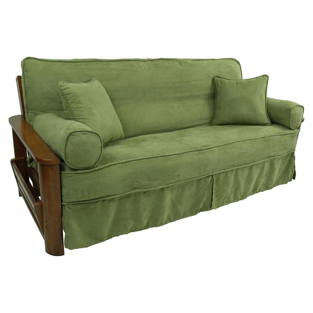 Solid Microsuede Double Corded 8 to 9-inch Full Futon Slipcover Set with Four Throw Pillows (Set of 5). Picture 1