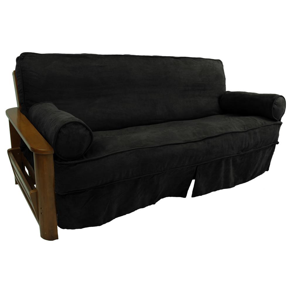 Solid Microsuede Double Corded 8 to 9-inch Full Futon Slipcover Set with Two 20 by 8-inch Bolster Pillows (Set of 3). Picture 1