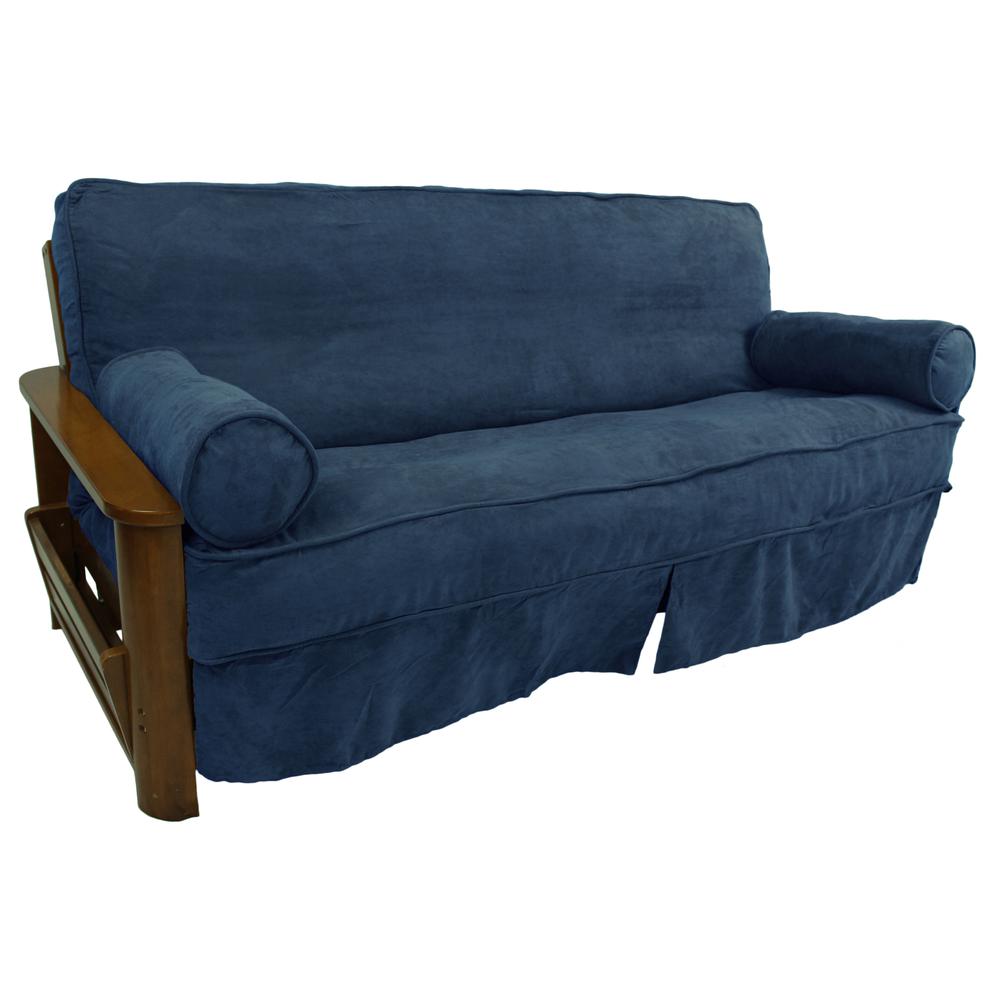 Solid Microsuede Double Corded 8 to 9-inch Full Futon Slipcover Set with Two 20 by 8-inch Bolster Pillows (Set of 3). Picture 1
