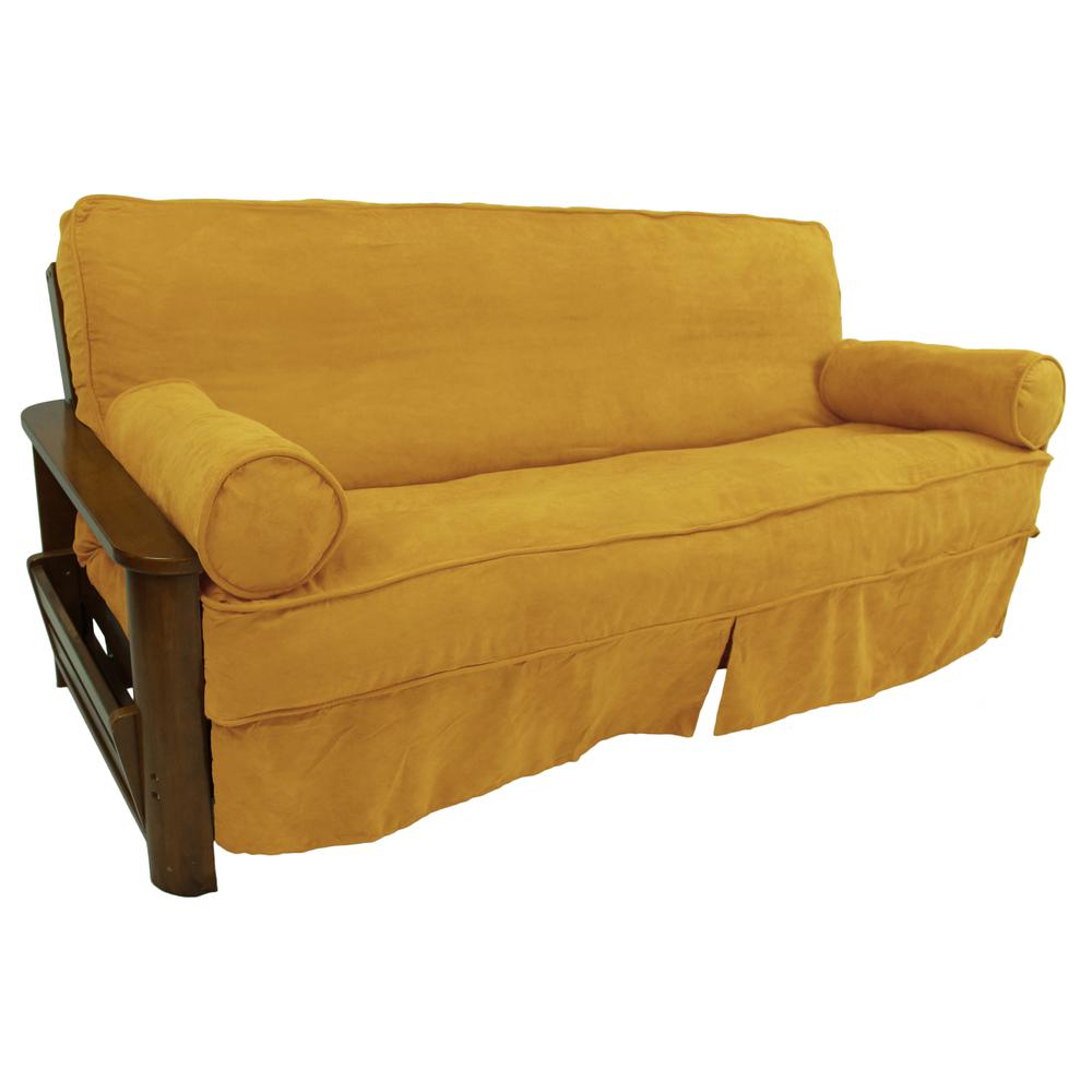 Solid Microsuede Double Corded 8 to 9-inch Full Futon Slipcover Set with Two 20 by 8-inch Bolster Pillows (Set of 3). Picture 1