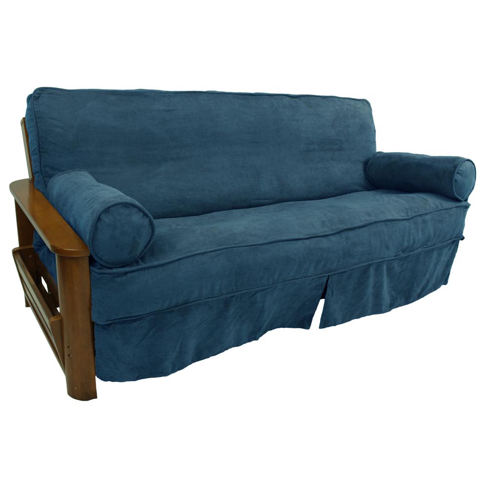 Solid Microsuede Double Corded 8 to 9-inch Full Futon Slipcover Set with Two 20 by 8-inch Bolster Pillows (Set of 3) 9674-CD-MS-TL. Picture 1