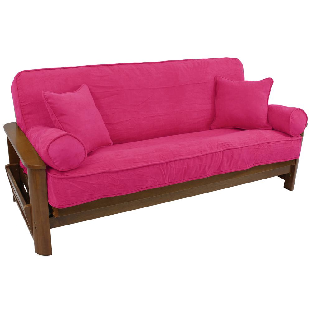 Solid Microsuede Double Corded 8 to 9-inch Full Futon Cover Set with Four Throw Pillows (Set of 5). Picture 1