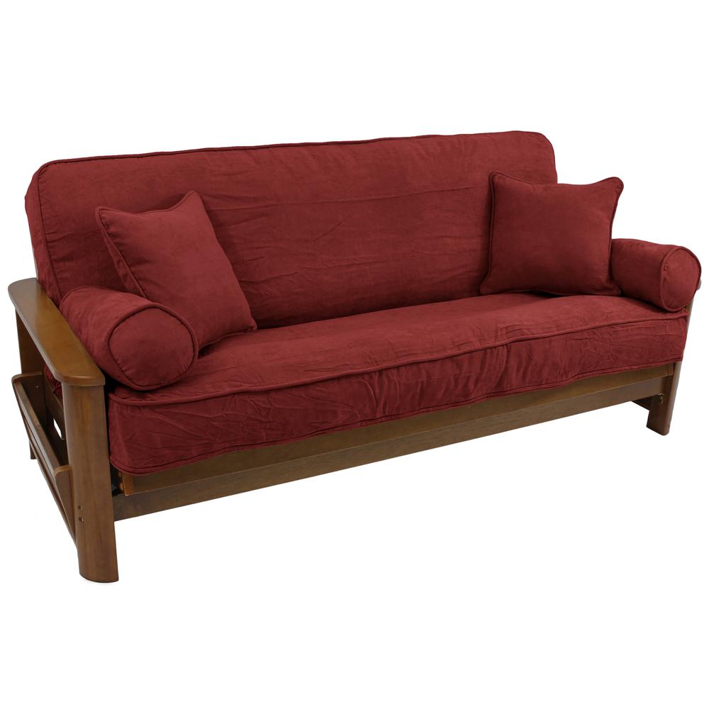 Solid Microsuede Double Corded 8 to 9-inch Full Futon Cover Set with Four Throw Pillows (Set of 5). Picture 1