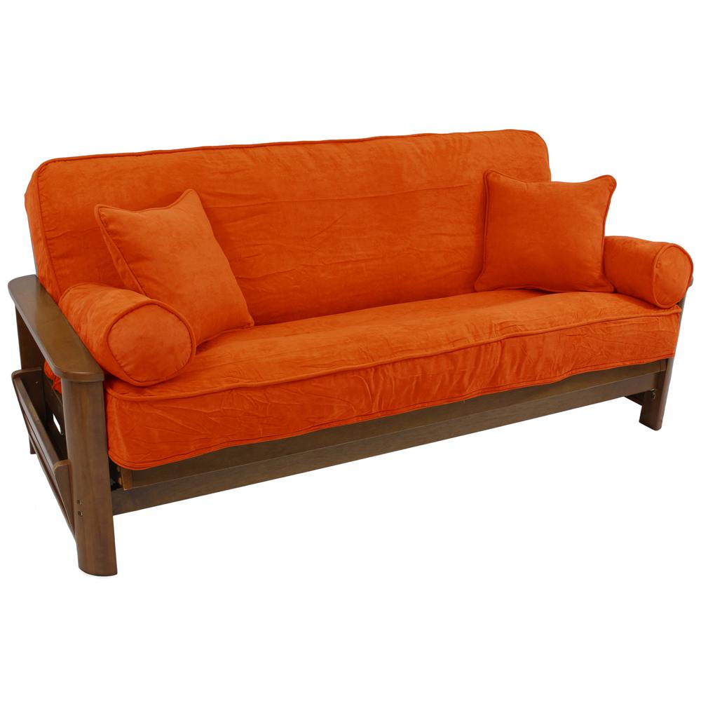 Solid Microsuede Double Corded 8 to 9-inch Full Futon Cover Set with Four Throw Pillows (Set of 5). Picture 1