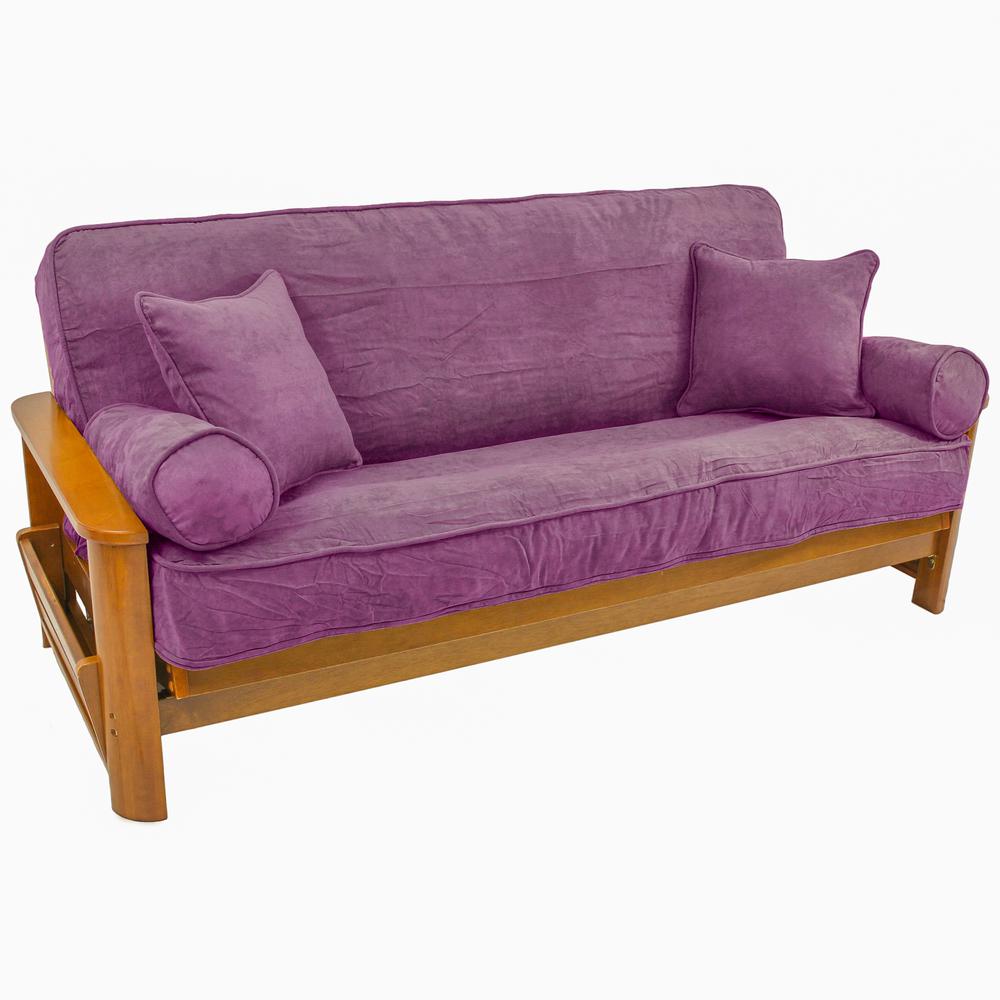 Solid Microsuede Double Corded 8 to 9-inch Full Futon Cover Set with Four Throw Pillows (Set of 5) 9680-CD-MS-UV. Picture 1