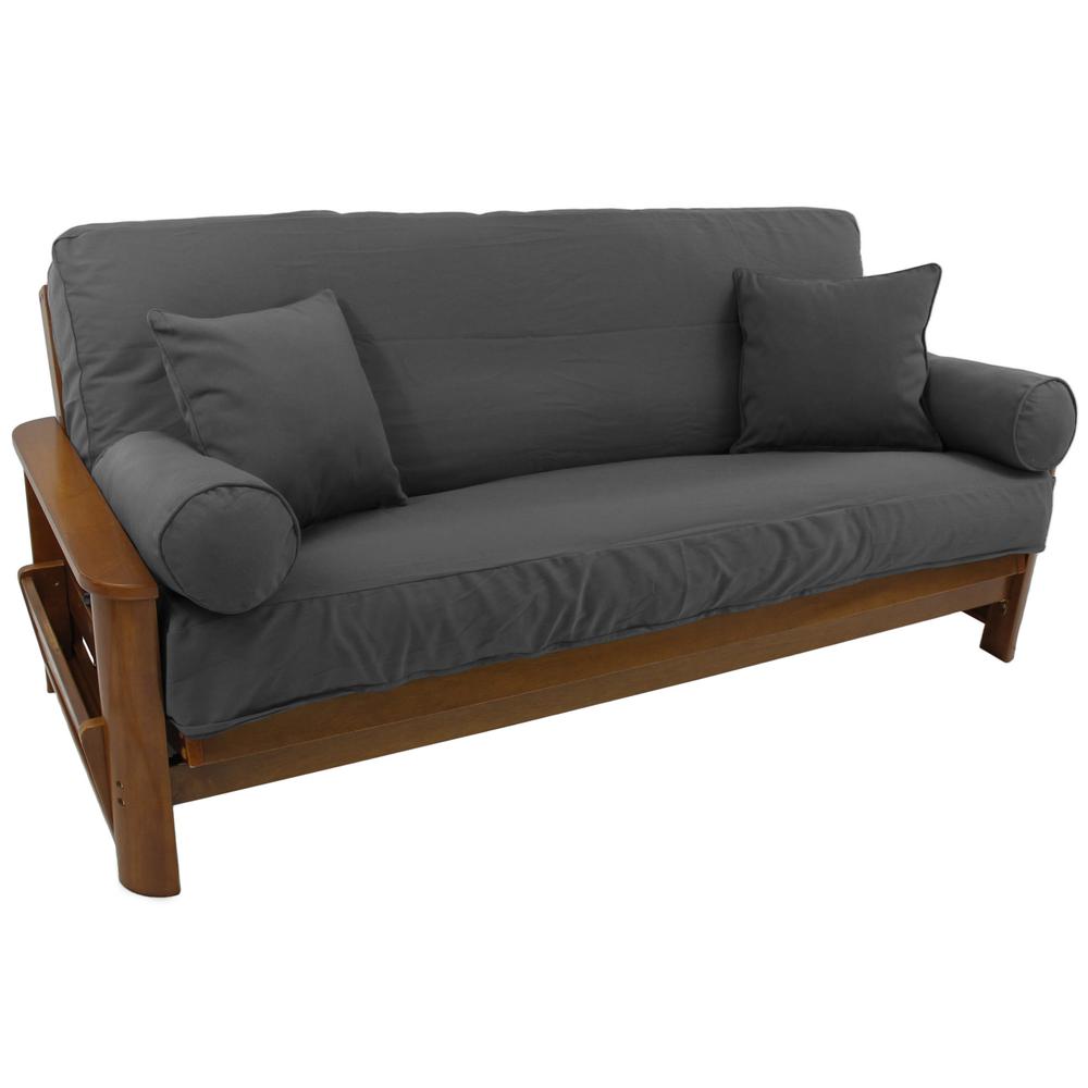 Set of 5 Full Futon Cover Set w/Two 18 inch Pillows and Two Bolsters (Twill Fabric)  9680-CD-TW-GY. Picture 1