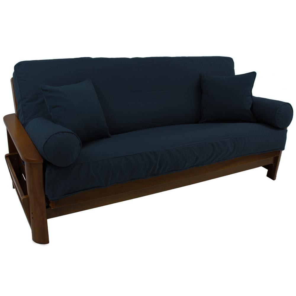 Set of 5 Full Futon Cover Set w/Two 18 inch Pillows and Two Bolsters (Twill Fabric)  9680-CD-TW-NV. Picture 1