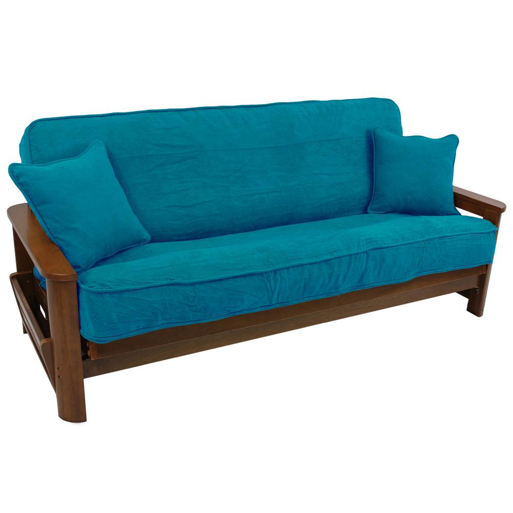 Solid Microsuede Double Corded 8 to 9-inch Full Futon Cover Set with Two 18-inch Throw Pillows (Set of 3). Picture 1