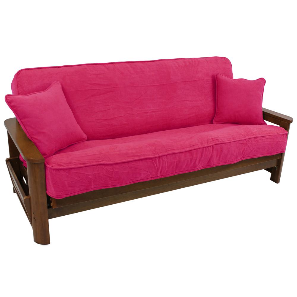 Solid Microsuede Double Corded 8 to 9-inch Full Futon Cover Set with Two 18-inch Throw Pillows (Set of 3). Picture 1