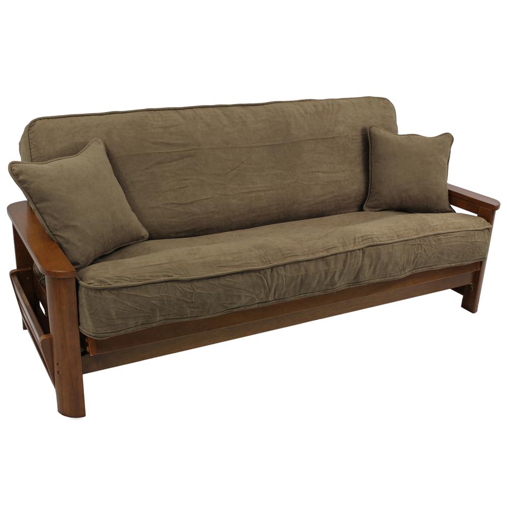Solid Microsuede Double Corded 8 to 9-inch Full Futon Cover Set with Two 18-inch Throw Pillows (Set of 3). Picture 1