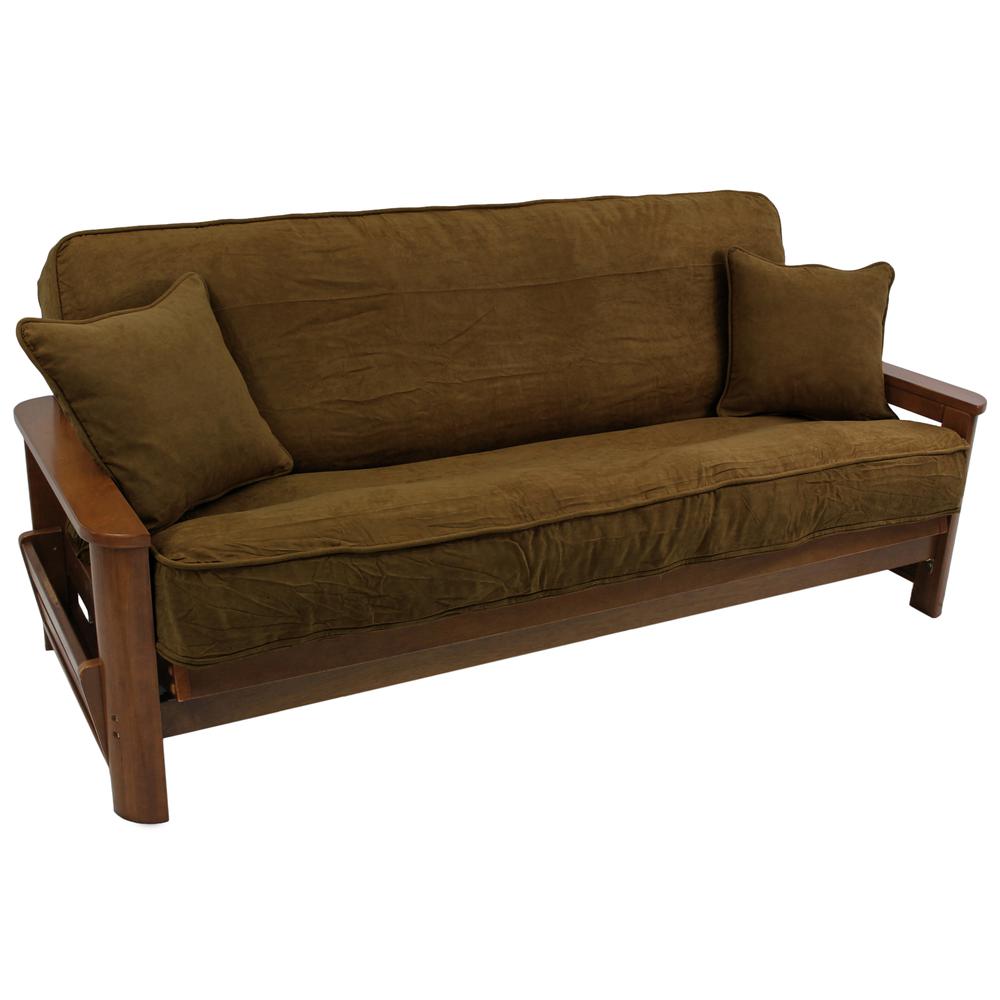 Solid Microsuede Double Corded 8 to 9-inch Full Futon Cover Set with Two 18-inch Throw Pillows (Set of 3). Picture 1